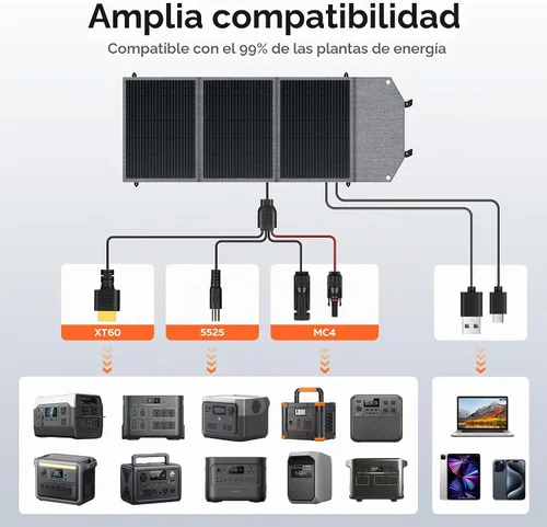 Vista 6 de Panel solar portátil de 100 W para generador de central eléctrica, célula solar plegable de 19.8 V con batería de alta eficiencia, impermeable IP65