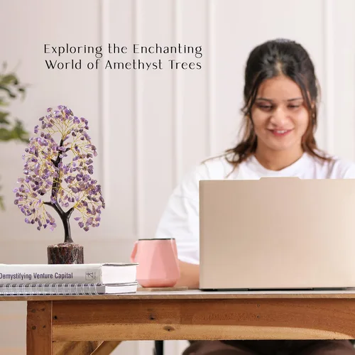Vista 4 de Cristales de amatista, árbol de cristal, piedras de chakras, árbol de la vida, árbol bonsái, decoración de escritorio, árbol artificial, árbol