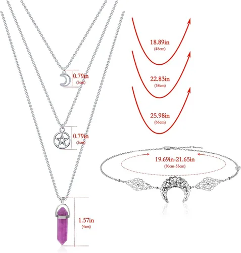 Vista 5 de MJartoria Collar de pentagrama de luna con diadema de cristal de pentáculo collar de chakra con dije collares de varias capas para mujer conjunto