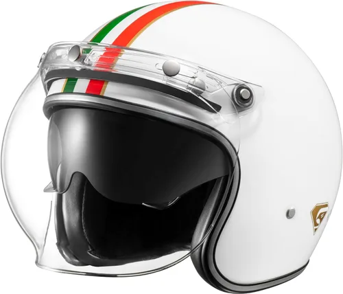 Vista 6 de KYPARA Casco de motocicleta de cara abierta vintage aprobado por DOT con visera, casco retro de media cara para hombres y mujeres