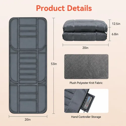 Vista 7 de CuPiLo - Alfombrilla de masaje térmica para cama, masajeador de espalda con calor y vibración, almohadilla de masaje de felpa ultrasuave con 10
