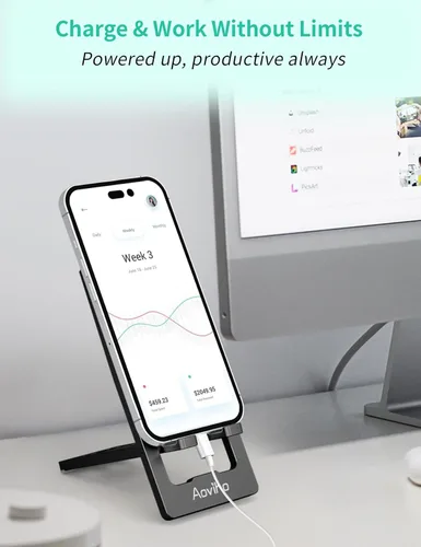 Vista 5 de Aoviho Soporte de teléfono para escritorio, soporte de teléfono de aluminio plegable ultrafino, soporte portátil de viaje y oficina para teléfono