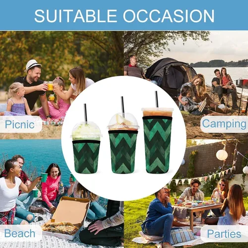 Vista 8 de Emu With Emerald Green Underwater Coral Reef Reusable Insulated Neoprene Iced Coffee Cup Sleeves 3 Sizes Diving Material Cup Durable Beverage Covers
