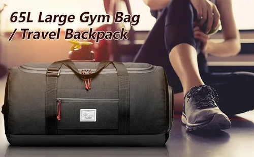 Vista 7 de Brozoza Bolsa de viaje para hombre, 65 L, tamaño mediano, bolsa de viaje para fin de semana durante la noche con bolsillo húmedo y compartimento