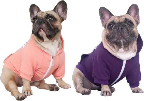 Vista 15 de 2pcs French Bulldog Pug Zipper Hoodies Clothes Black Grey - Medium Zipped Sweatshirts Cold Winter Coats Sweaters for Frenchie Boston Terrier Puppy