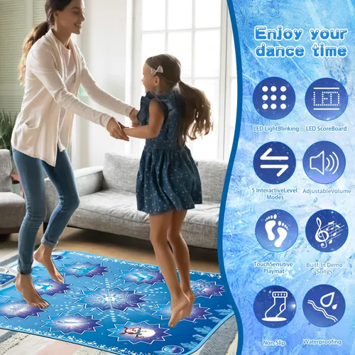 Vista 4 de Alfombra de baile para niños, juguetes de Frozen – Tapete de baile electrónico para niñas y niños, 5 modos de juego, música incorporada, luz LED