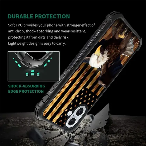 Vista 450 de Funda compatible con iPhone 8, a prueba de golpes, antiarañazos, bandera de ciervos de cola blanca de grano de madera estadounidense