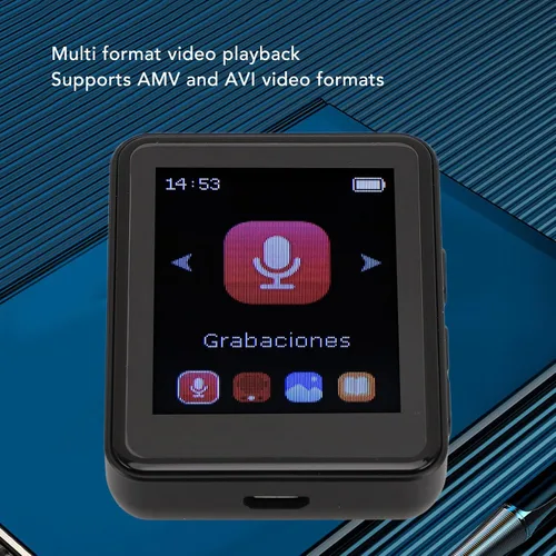 Vista 6 de Reproductor de MP3 con Bluetooth5.0, reproductor de música portátil de 1.8 pulgadas con clip trasero, altavoz integrado, radio FM, grabadora de voz