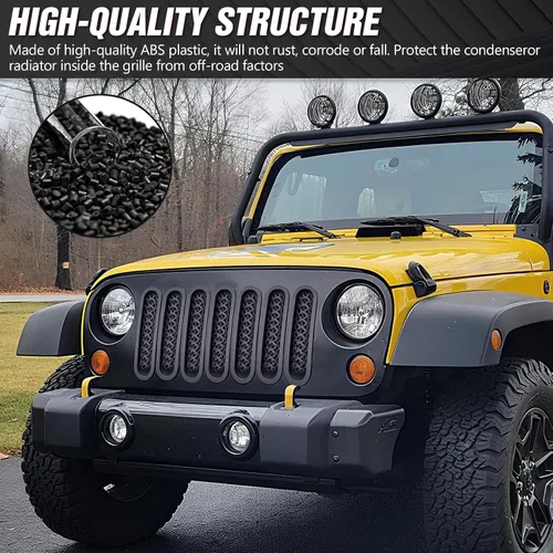 Vista 3 de Insertos de parrilla negros, cubierta de malla frontal compatible con Jeep JK Wrangler 2007-2018 y accesorios Unlimited Wrangler, malla