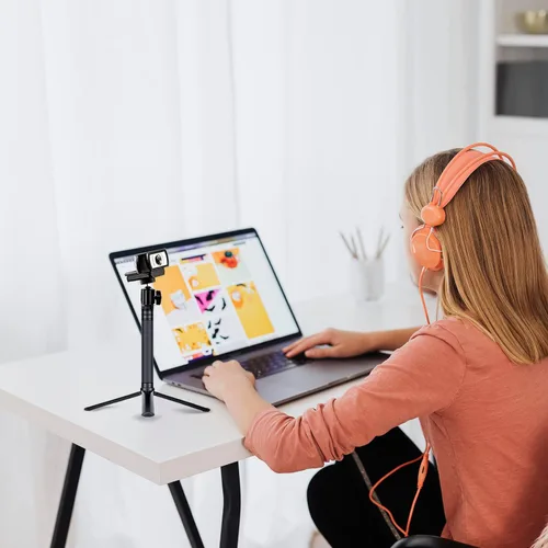 Vista 2 de JCWINY Soporte de cámara web de 30 pulgadas de alto, trípode extensible para cámara web de escritorio, trípode para cámara web de aluminio, soporte