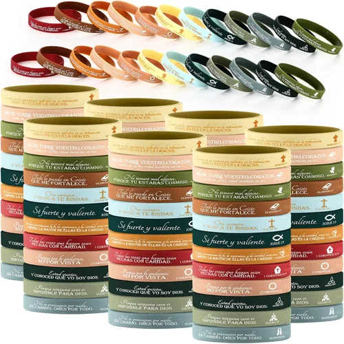 Vista 11 de 120 pulseras cristianas de silicona a granel, 12 estilos Colores brillantes