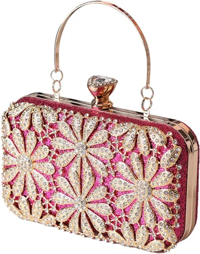 Vista 8 de Bolso de noche con flores de diamantes de imitación para mujer, monedero de lentejuelas brillantes, bolso de mano de cristal, bolso de hombro