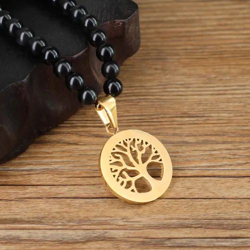 Vista 5 de COAI Collar con colgante de árbol de la vida 108 cuentas Japa Mala Piedra