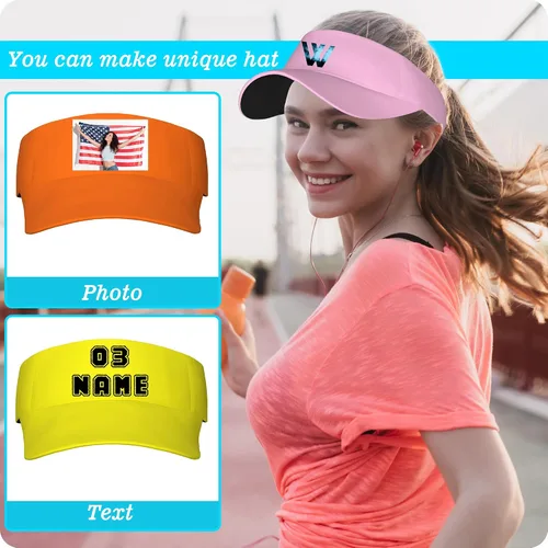 Vista 5 de Custom Visor Hat for Men Women Personalized Design Your Own Text Logo Adjustable Sport Baseball Cap