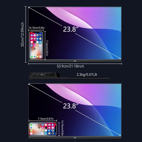Vista 2 de Kenowa Monitor portátil grande de 23.8 pulgadas de 200 Hz, IPS FHD 1080P Freesync Monitor externo con pantalla de juegos USB-C HDMI Altavoces duales