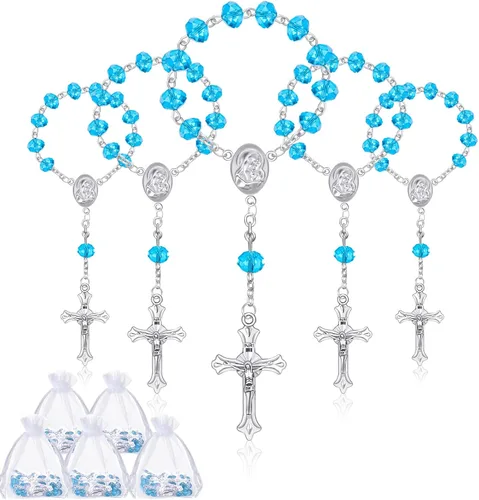 Vista 8 de Yinkin 30 piezas de rosario de bautizo, mini rosarios católicos, recuerdos de bautizo para invitados, recuerdos de fiesta, cuentas de rosario 30