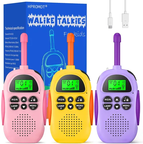 Vista 11 de HPROMOT Walkie Talkies para niños recargables, juguetes para niños de 3 a 12 años, niños y niñas, paquete de 2 unidades de radios de dos vías