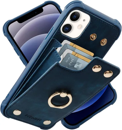 Vista 45 de Funda tipo cartera compatible con iPhone XR/10R con tarjetero de crédito, funda protectora de cuero a prueba de golpes compatible con anillo