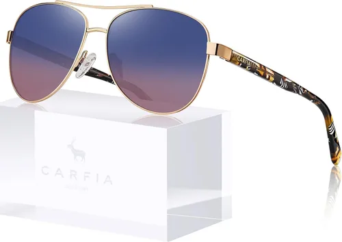 Vista 52 de CARFIA Gafas de sol polarizadas para mujer, protección UV, brazos de acetato, marco de metal, sombras para mujer, CA3216