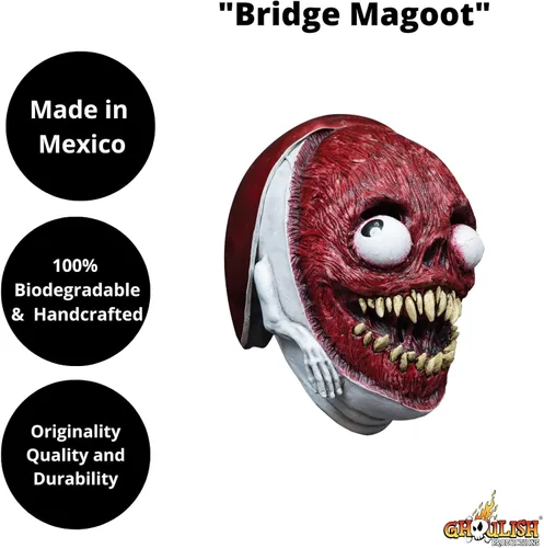 Vista 2 de Ghoulish Productions Máscara de gusano de puente máscara de látex de criatura de piel roja Máscara de piel roja con ojos negros Máscara de Halloween
