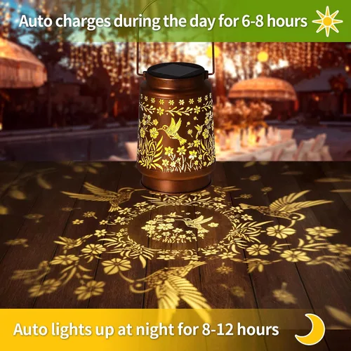 Vista 2 de Faroles solares de colibrí para exteriores, impermeables, decoración de jardín, luz LED de metal, regalos de cumpleaños para mujeres, mamá, regalos