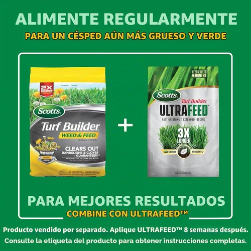 Vista 8 de Scotts Turf Builder Weed and Feed5, Fertilizante y alimento para césped, matamalas hierbas plus, controla dientes de león y trébol, 4,000 pies