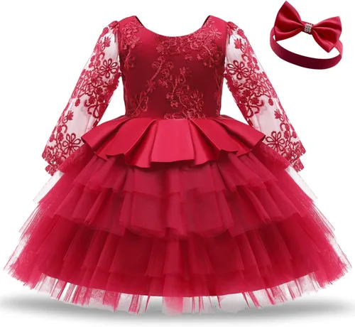 Vista 2 de NNJXD - Vestido de princesa de tul y manga larga de princesa para niña niña pequeña y bebé vestido floral de boda para niña