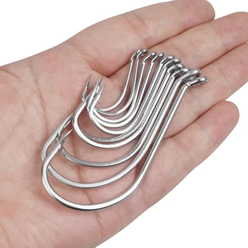 Vista 7 de Octopus Beak Hooks, 60pcs/100pcs Stainless Steel Saltwater Fishing Hooks, Suicide Bait Jig, Big Game, Offset Circle Hooks 10