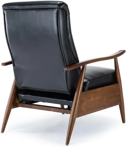 Vista 6 de Solaris Silla reclinable de piel sintética negra con brazo de madera