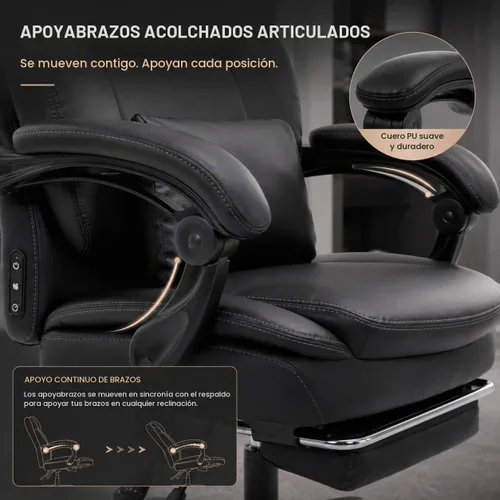 Vista 5 de Silla de oficina de calor de masaje grande y alta para personas ejecutivas de juegos Cuero Negro-2
