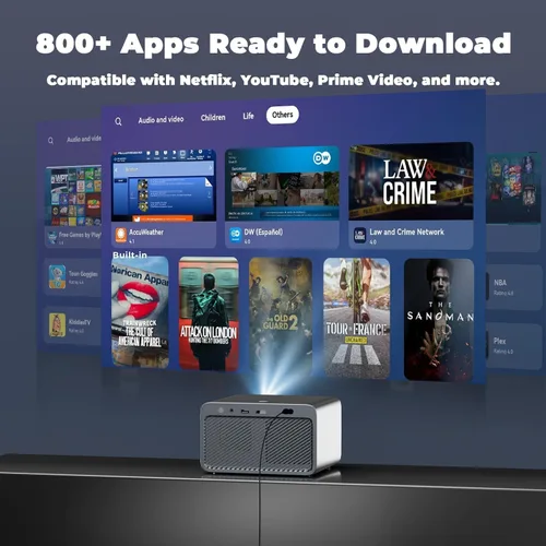 Vista 3 de Proyector con WiFi y Bluetooth: [1800 ANSI/Enfoque automático AI/800+ aplicaciones/compatible con Netflix] Proyector para exteriores con soporte 4K
