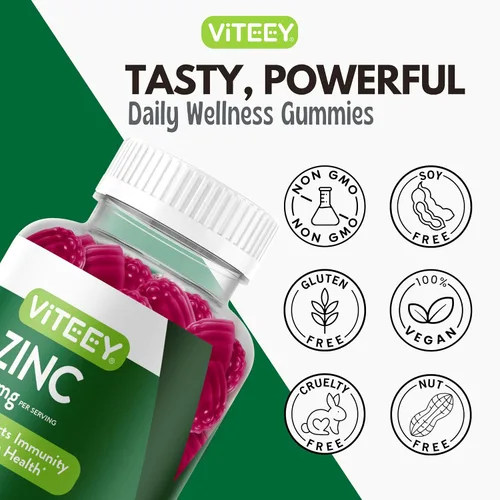 Vista 4 de Viteey - Gomitas de zinc para mujeres y hombres - 30 mg Suplemento de apoyo inmunológico, vegano, sin gelatina, sin OMG, 60