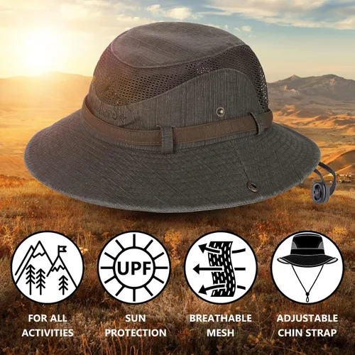 Vista 5 de Obling Sombrero de sol para hombres y mujeres, sombrero de pesca UPF 50 de ala ancha, sombrero de pescador Safari Boonie