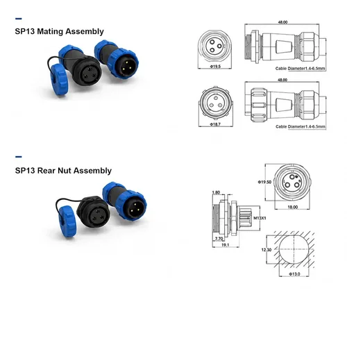 Vista 7 de Uonecn SP13 5 Pin Impermeable Conector Enchufe Enchufe Aviación Conector Industrial Adaptador 3 Unids