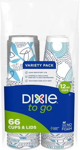 Vista 9 de Dixie To Go Vasos de papel desechables con tapa resistente a fugas, 12 onzas, 60