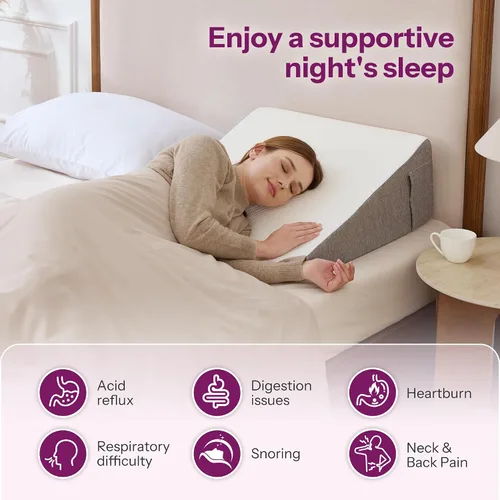 Vista 3 de Almohada de cuña con parte superior de espuma para dormir, leer y descansar, almohada de cama triangular de apoyo elevado de 8 pulgadas para piernas