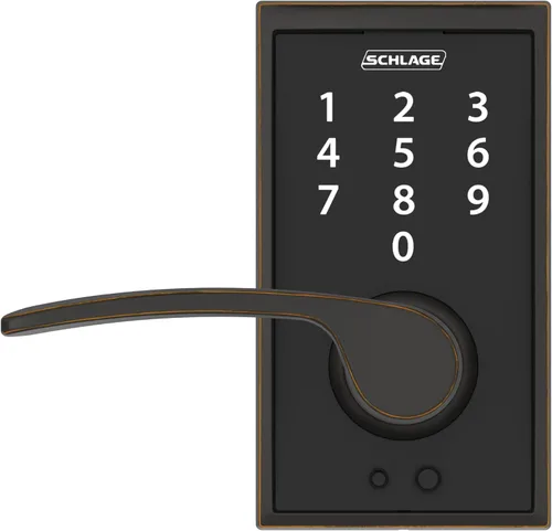 Vista 4 de Schlage - Cerradura táctil Century con picaporte Merano (bronce envejecido, FE695 CEN 716 MER) Keyless entry door lock, Electronic touchscreen