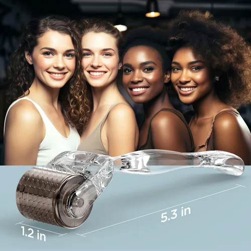 Vista 6 de Rodillo dérmico 0.30mm de titanio con 192 micro agujas para la cara y la barba (Cristal)