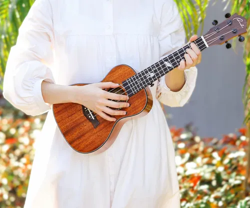 Vista 7 de Ranch Ukelele de concierto de 23 pulgadas, kit de ukelele profesional pequeño hawaiano para guitarra hawaiana, paquete de iniciación, bolsa