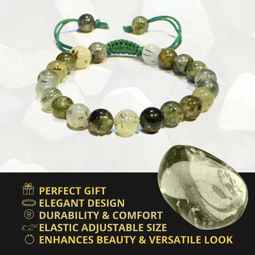 Vista 33 de Adjustable Crystal Bracelet – Gemstone Bead Bracelet with Adjustable Macrame String – Chic Gemstone Bracelet for Men and Women – 8mm Round Healing