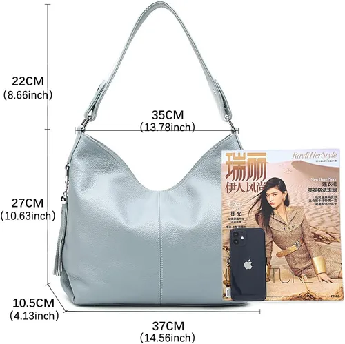 Vista 32 de Moda suave cuero genuino borla mujer bolso señoras hombro mensajero hobo bolso
