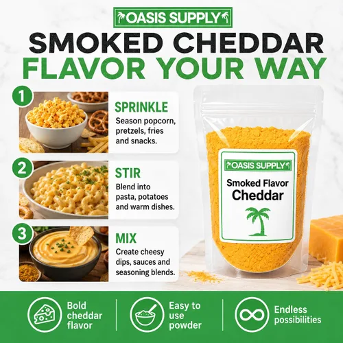 Vista 6 de Oasis Supply Queso cheddar ahumado en polvo, condimento de queso ahumado salado para palomitas de maíz, pretzels, papas, papas, papas, pasta