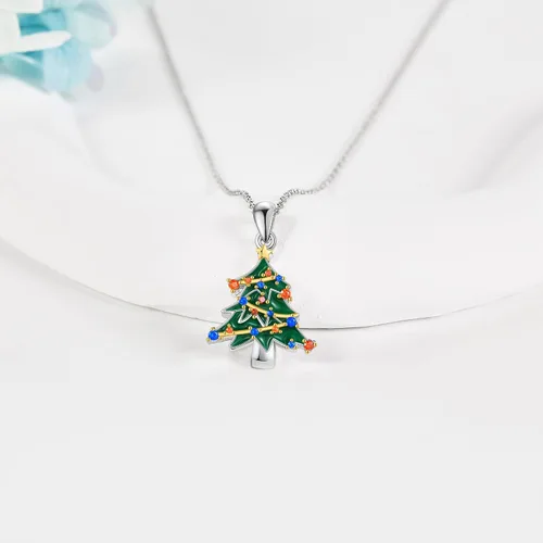 Vista 3 de YAFEINI Collar de Navidad, árbol de Navidadpan de jengibre de plata de ley, joyería de Navidad para mujer