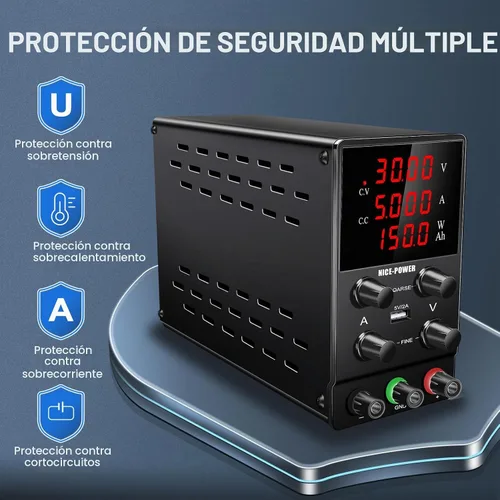 Vista 3 de NICE-POWER Fuente de alimentación CC ajustable: fuente de alimentación de banco de laboratorio de 30 V 5 A con conmutación variable regulada de alta