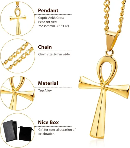 Vista 2 de 3 piezas de collar con colgante de Ankh de acero inoxidable para hombre negro dorado plateado Acero inoxidable y aleación Acero inoxidable y aleación