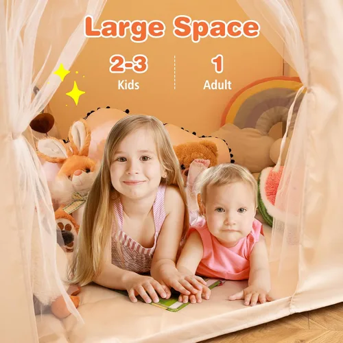 Vista 6 de Costzon Tienda de campaña para niños con alfombrilla acolchada, castillo para niños pequeños con cuerda ligera, tela que brilla en la oscuridad