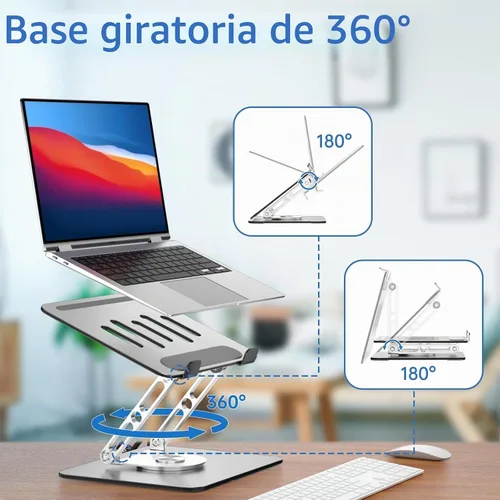 Vista 6 de Soporte para Laptop de Escritorio Ajustable Soporte para Computadora con Base Giratoria de 360° Soporte Elevador Ergonómico para Laptop