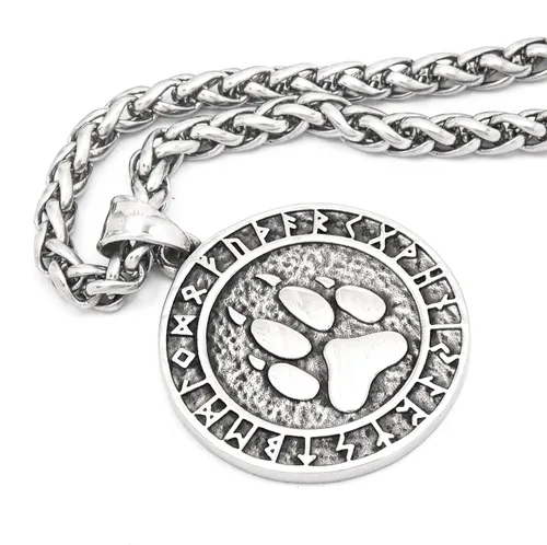 Vista 3 de Bavipower Viking Valknut Bear Paw Vegvisir Rune Tree Of Life Sun Wheel Brújula Collar de acero inoxidable para hombres y mujeres