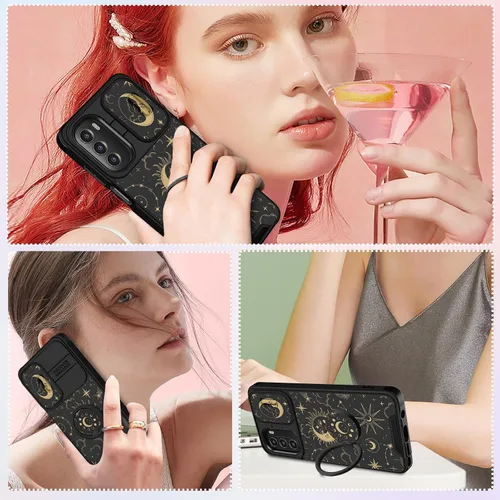 Vista 6 de Funermei - Funda para Moto G Stylus 5G 2022 con soporte de anillo Signo de sol y luna