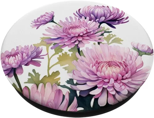 Vista 2 de purple aster flowers watercolor PopSockets Adhesive PopGrip